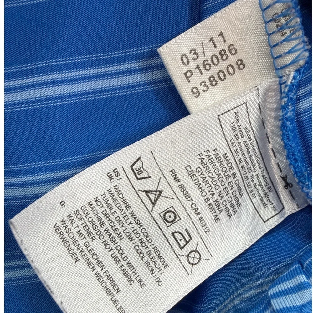 Adidas Polo Shirt Mens Lrg Blue Striped Climalite‎ Golf Performance Short Sleeve
